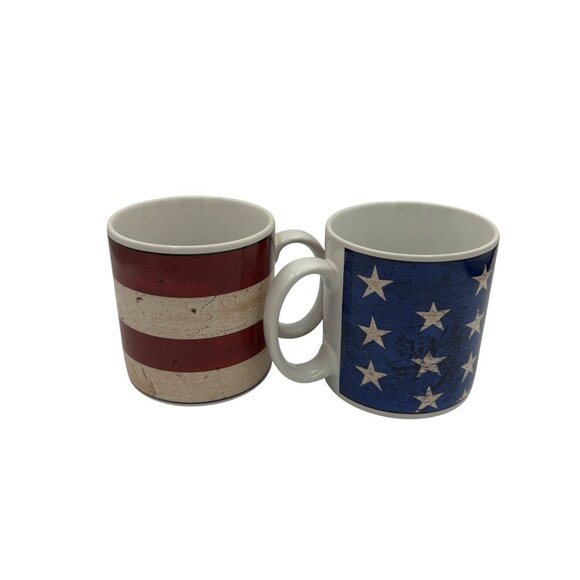 Warren Kimble Colonial  American Flag Mugs Set Of 2 Microwave/Dishwasher Safe - Picture 3 of 4